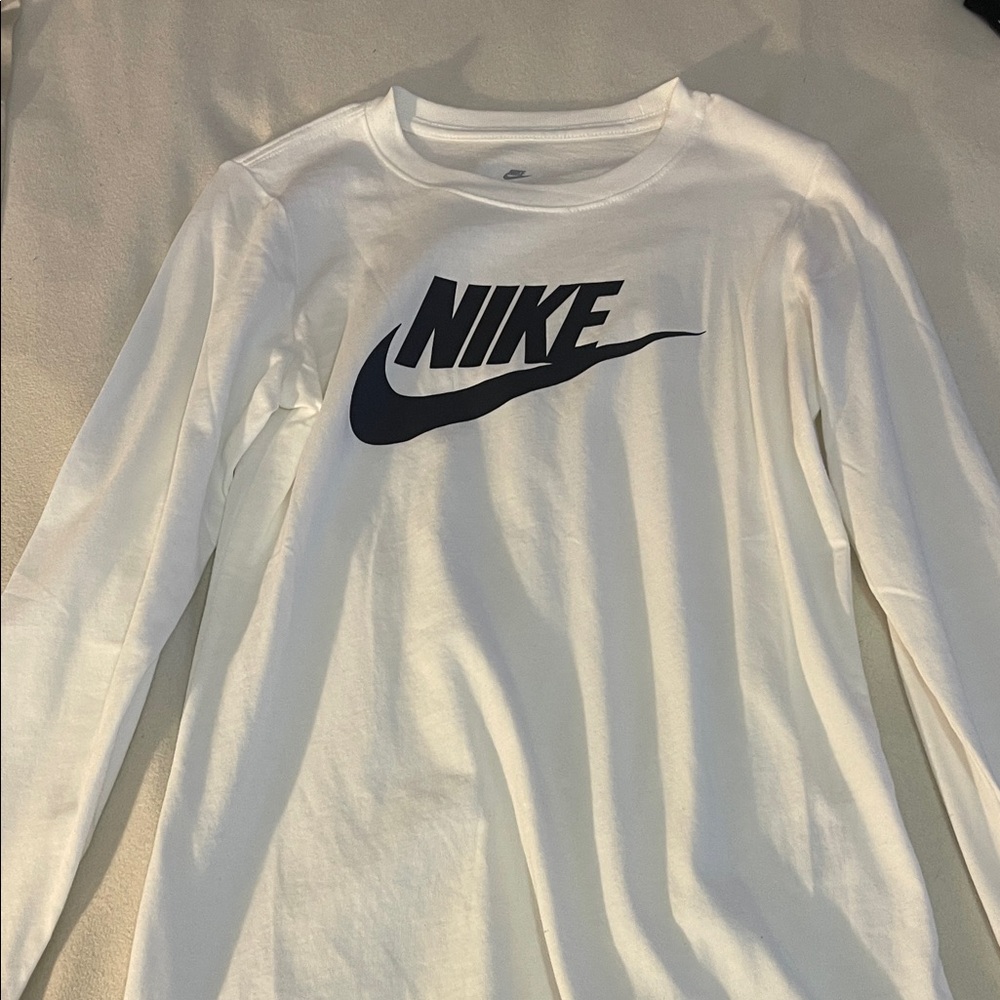 Nike White Long Sleeve Tee with Black Logo